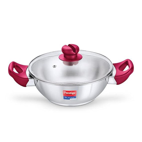 Prestige Platina Popular Stainless Steel Kadhai with Glass Lid