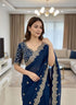 Vasthrlay Silk Blue Saree With Embroidered Border Latest Sarees