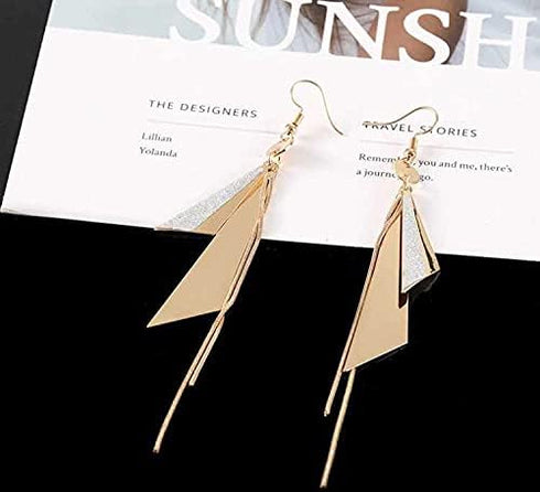 Nilu's Collection Gold Plated Geometric Triangle Long Tassel Drop Earrings