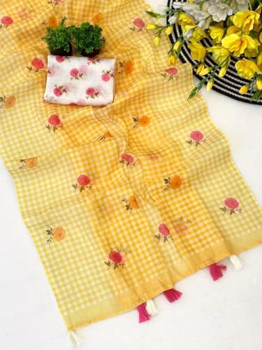 Vasthrlay Checked Pattern Tassels Unstitched