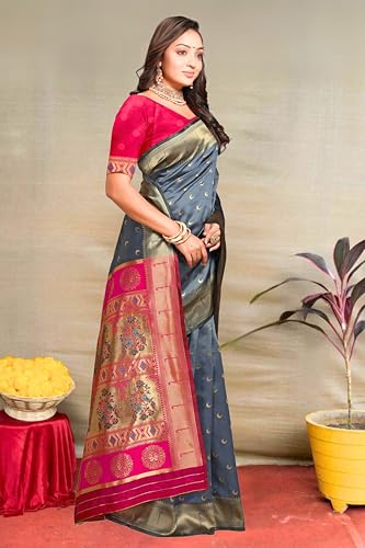 Vasthrlay Kanjivaram Chand Paithani Rama Pink Saree With Blouse Piece