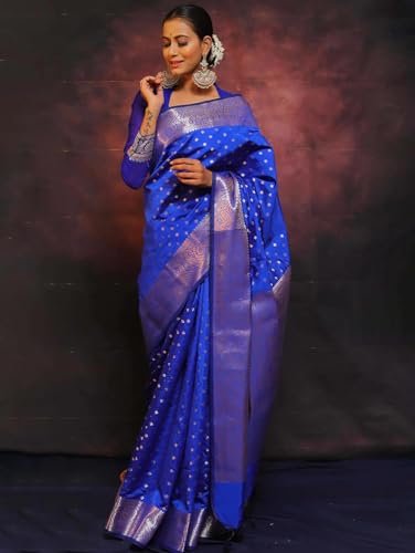 Vasthrlay Pure Soft Silk Blue Saree With Blouse Piece