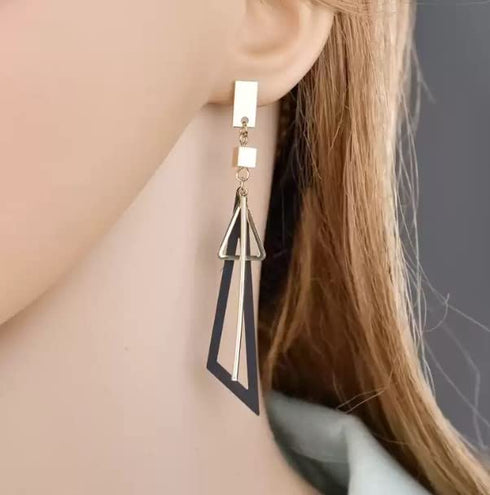 Nilu's Collection Fancy Hollow Triangle Long Geometric Drop Earrings