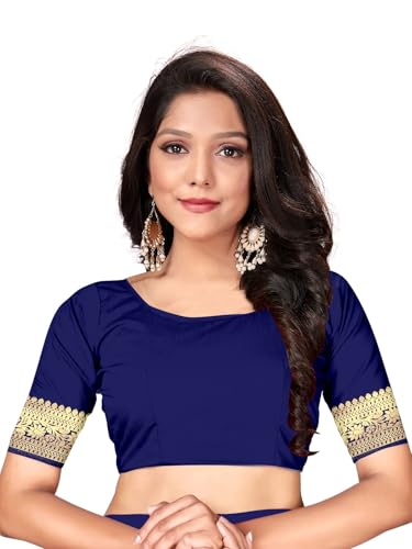 Vasthrlay Cotton Banarasi Silk Blue Saree With Unstitched Blouse Piece