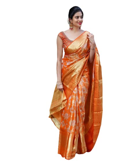 Vasthrlay Orange Banarasi Saree