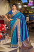 Vasthrlay Kanjivaram Silk Blue Saree With Zari With Blouse Piece