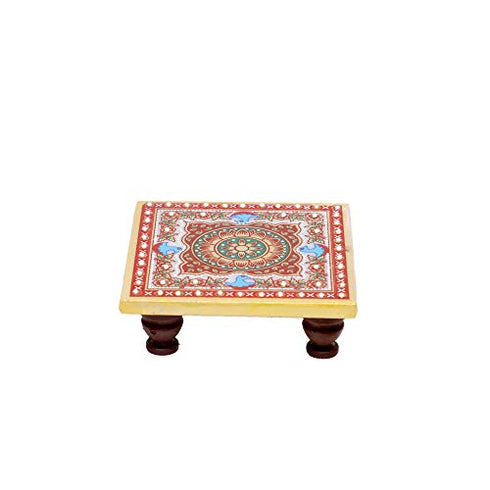 Anjali Arts Designer Decorative Pooja Chowki Marble Minakari Work 4x4 Inch