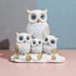 Decorative Owl Family Figurine Statue White with Gold Accents Four Owls Design