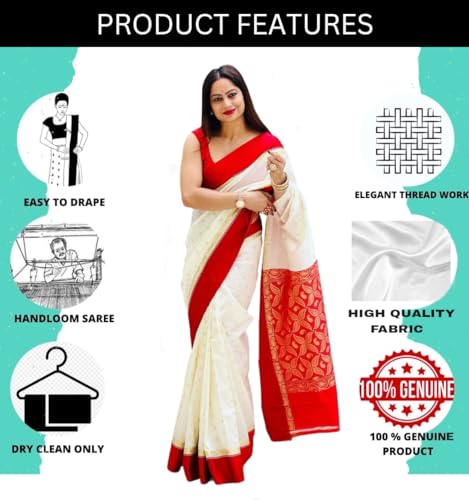 Vasthrlay Glory Women Silk Embelished Durga Pooja Traditional Bengali Kanjivaram Saree