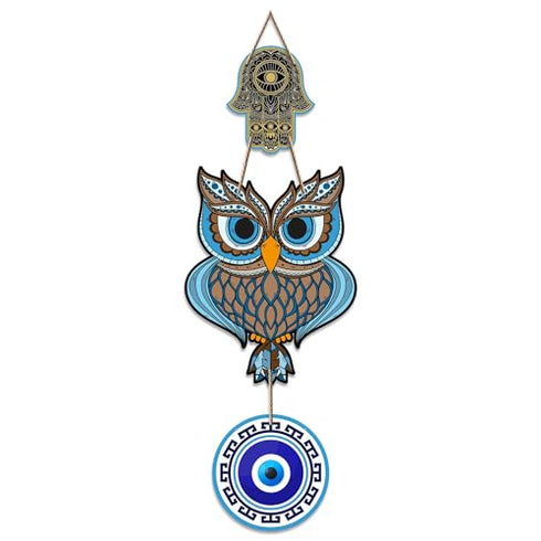 Artvibes Owl Shape Luck Prosperity MDF Wood Wall Hanger Ornaments For Vastu For Home Decoration