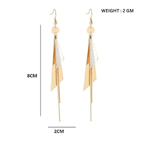 Nilu's Collection Gold Plated Geometric Triangle Long Tassel Drop Earrings