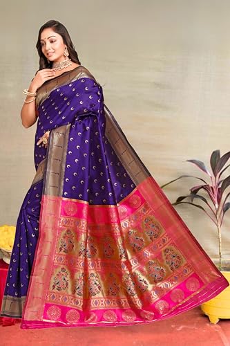 Vasthrlay Kanjivaram Chand Paithani Rama Pink Saree With Blouse Piece