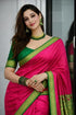 Vasthrlay Banarasi Satin Kanjivaram Pink Saree Mehndi Golden Zari Pure Soft Blend Silk Sari Satin Women Kanchipuram Silk