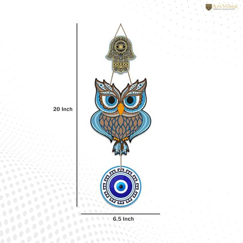 Artvibes Owl Shape Luck Prosperity MDF Wood Wall Hanger Ornaments For Vastu For Home Decoration