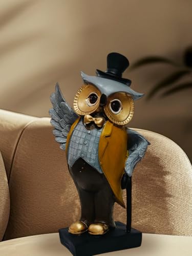 Cap Owl Gentleman Look Polyresin Owl Showpiece Statue for Tabletop Decor