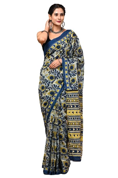 Jaipuria Hand Block Printed Pure Cotton Saree For Women With Unstitched Blouse Piece
