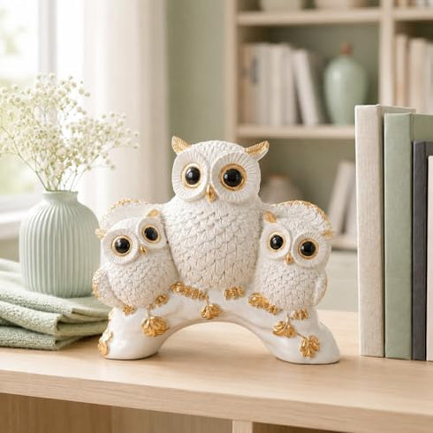 Charming Owl Family Figurine for Home & Office Decor