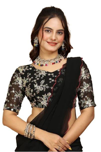 Designer Georgette Saree with Embroidered Blouse Piece