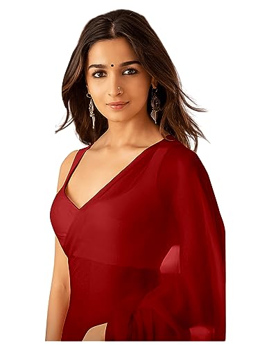 Vasthrlay Red Georgette Unstitched Saree