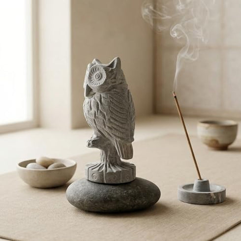 Handmade Soapstone Owl Statue for Home Decor | White Marble Finish Lucky Owl Showpiece