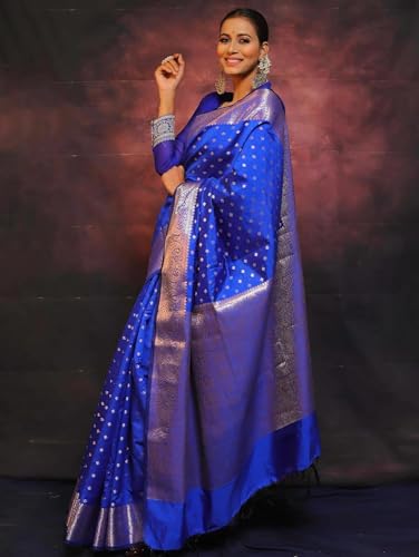 Vasthrlay Pure Soft Silk Blue Saree With Blouse Piece