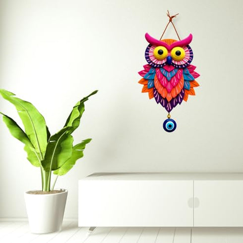 GiftOday Owl Shape Wooden Wall Hanging For Home Decor | Evil Eye Decoration Livingroom