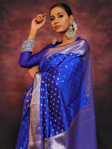 Vasthrlay Pure Soft Silk Blue Saree With Blouse Piece