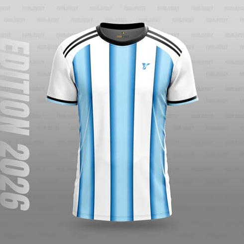 Yourjersey Argentina Home Football Jersey 2026 | White And Light Blue Custom Name & Number Print Fan Personalised T-Shirt Sizes | Kids And Adult