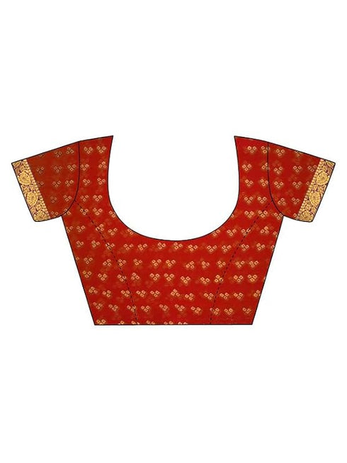 Vasthrlay Bandhani Printed Chiffon Orange And Red Saree With Unstitched Blouse Piece