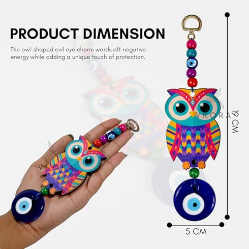 Multi Colored Owl Shaped Blue Glass Evil Eye Hanging