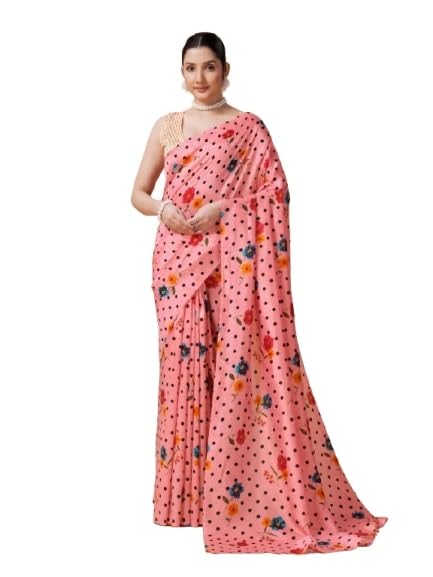 Vasthrlay White Floral Unstitched Saree