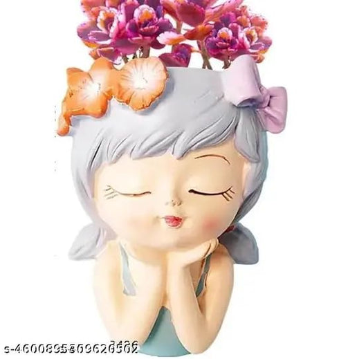 Craftpitaraa Head Planter Pot Resin Succulent Planter Little Girl Flower Pot