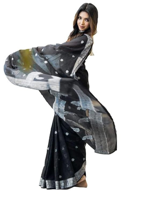 Vasthrlay Womens Jacquard Unstitched Black Saree