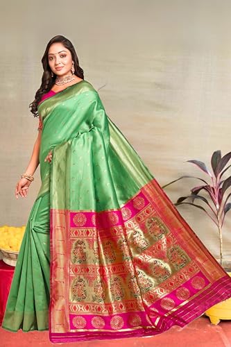 Vasthrlay Kanjivaram Chand Paithani Rama Pink Saree With Blouse Piece