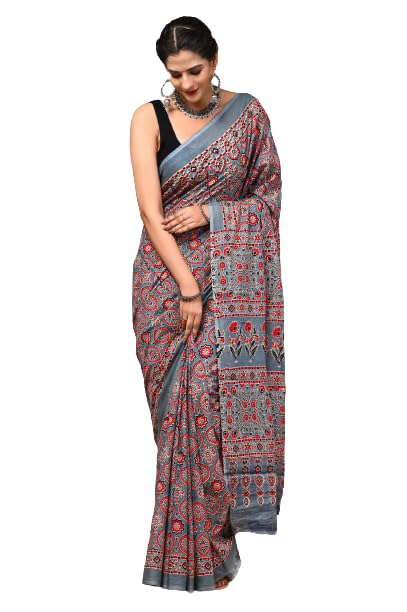 Jaipuria Hand Block Printed Pure Cotton Saree For Women With Unstitched Blouse Piece