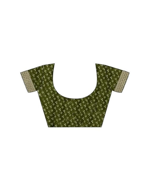 Vasthrlay Chiffon Bandhani Wine And Olive Green Saree With Unstitched Blouse Piece