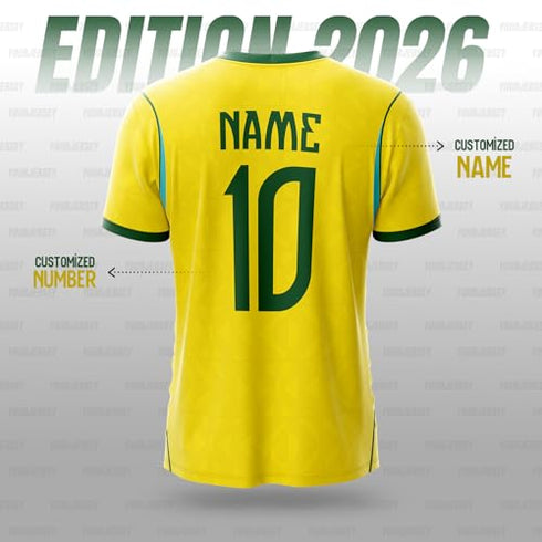 Brazil Home 2026 Football Jersey For Men Boys Kids Women| Football World Cup 2026 Fan Jersey| Custom Personalised Soccer Jersey With Name & Number Size