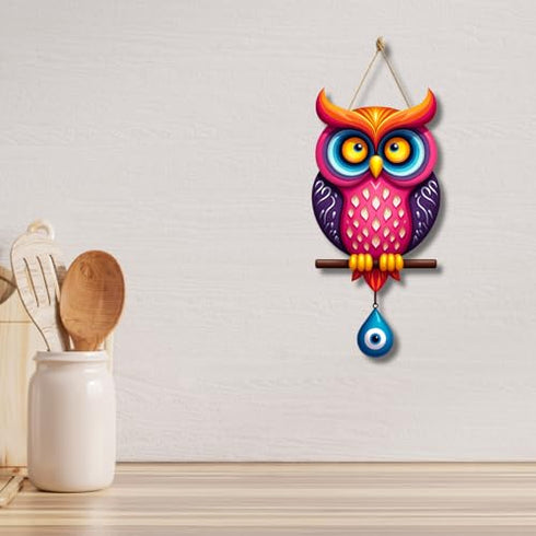 GiftOday Owl Shape Wooden Wall Hanging For Kitchen Decor | Evil Eye Decoration Livingroom