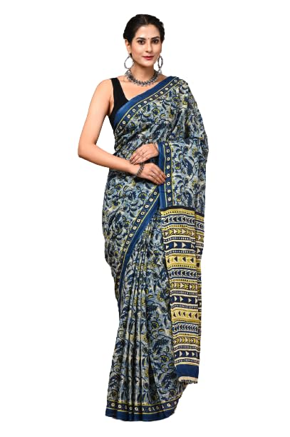 Jaipuria Hand Block Printed Pure Cotton Saree For Women With Unstitched Blouse Piece