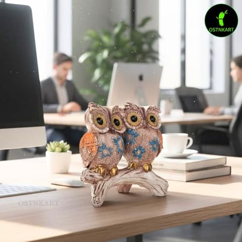 Owl Statue for Good Luck Resin Figurine Antique Multicolour |Feng Shui & Vastu I Evil Eye