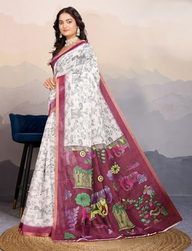 Vasthrlay Women's Cotton Kalamkari Wedding Saree With Blouse Piece