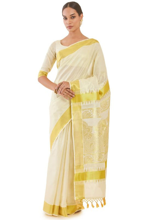 Vasthrlay White Tissue Kasavu Ethnic Designs