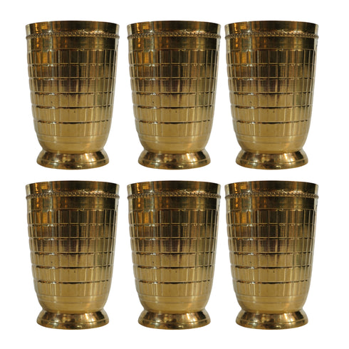 Pure Brass Embossed Design Tumbler Glass | Pack of 6