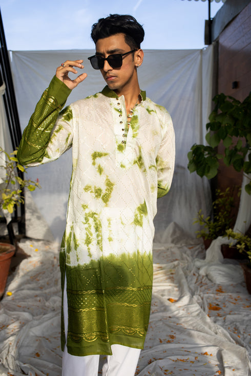 Kzari Stylish Green Batik Kurta
