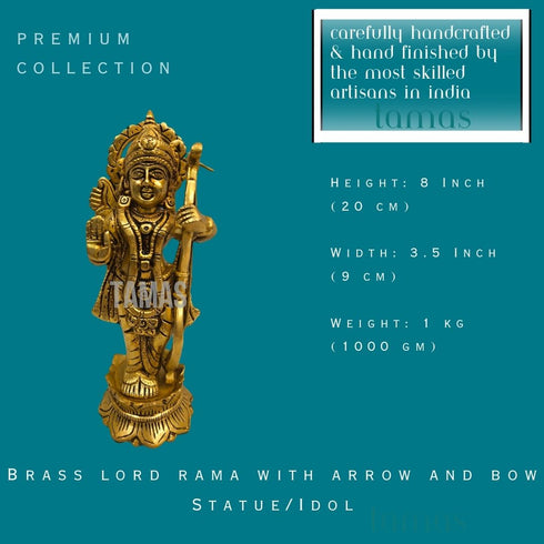Tamas Brass lord rama with arrow and bow Statue/Idol|Free Premium Gift Box