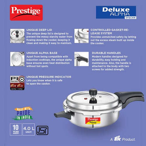 Prestige Deluxe Alpha Svachh Stainless Steel Pressure Cooker 4 L