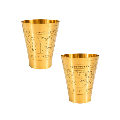 Pure Brass Embossed Design Lassi Glass | Pack of 2