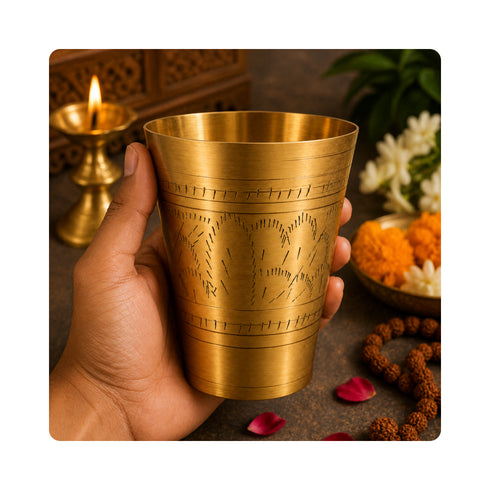 Pure Brass Embossed Design Lassi Glass | Pack of 2