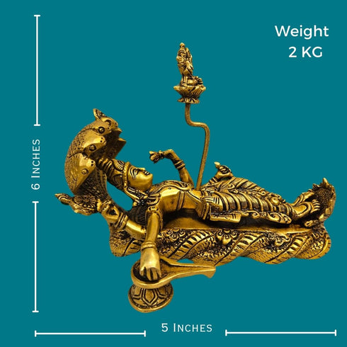 Tamas Brass Lord Vishnu Bhagwan Resting on Sheshnag Touching Shiva Lingam Brahma from Navel Statue/Idol