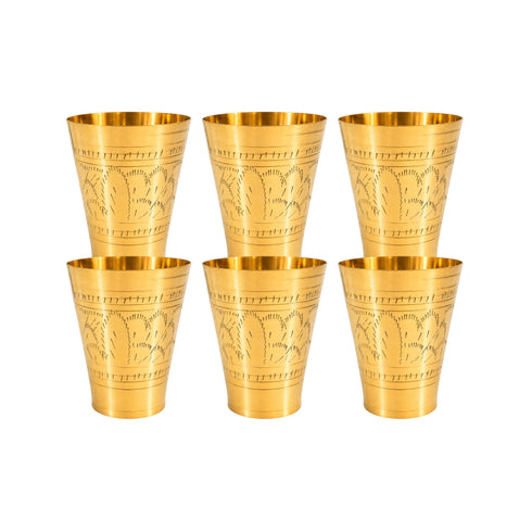 Pure Brass Embossed Design Lassi Glass | Pack of 6